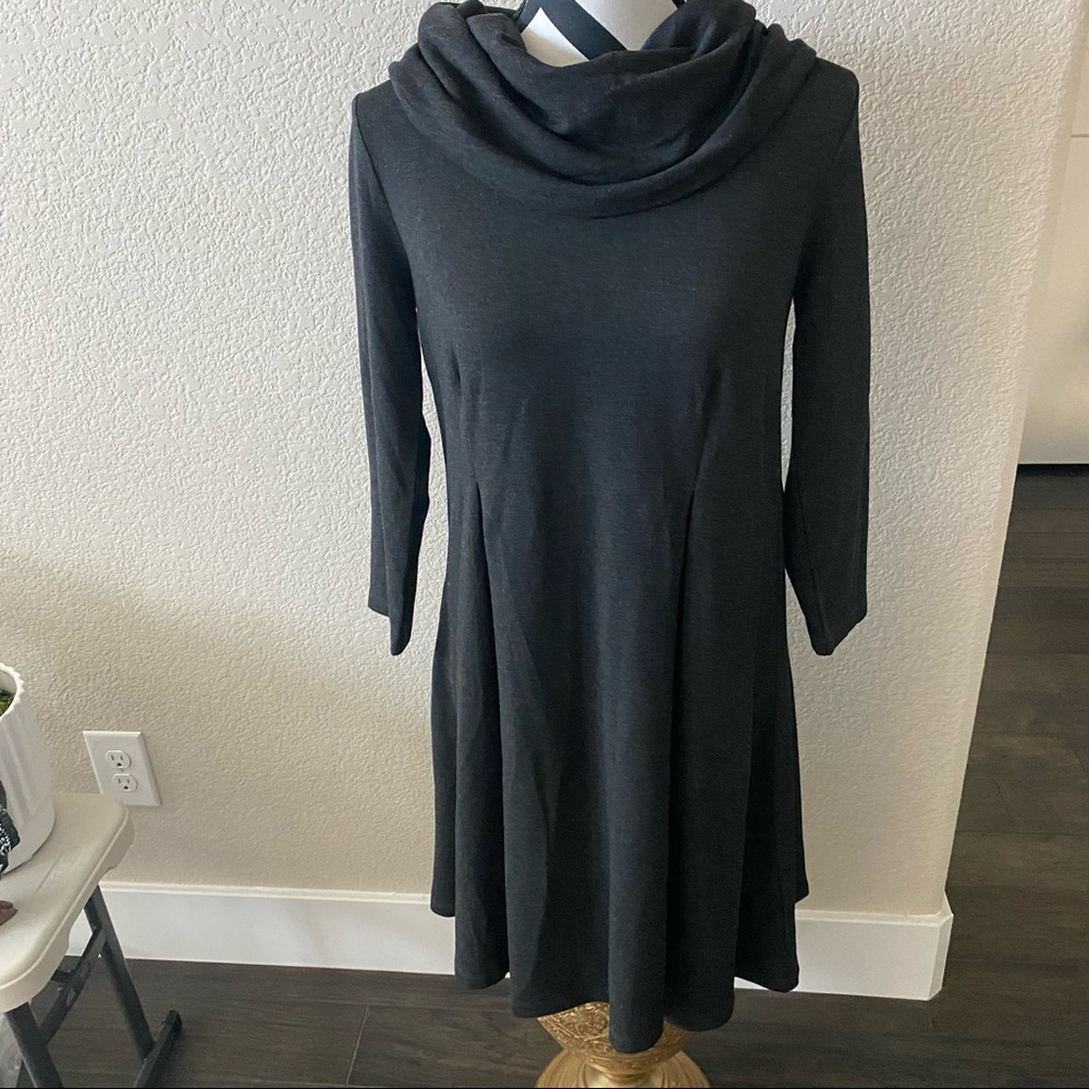 Cupio || dark gray cowl neck sweater dress